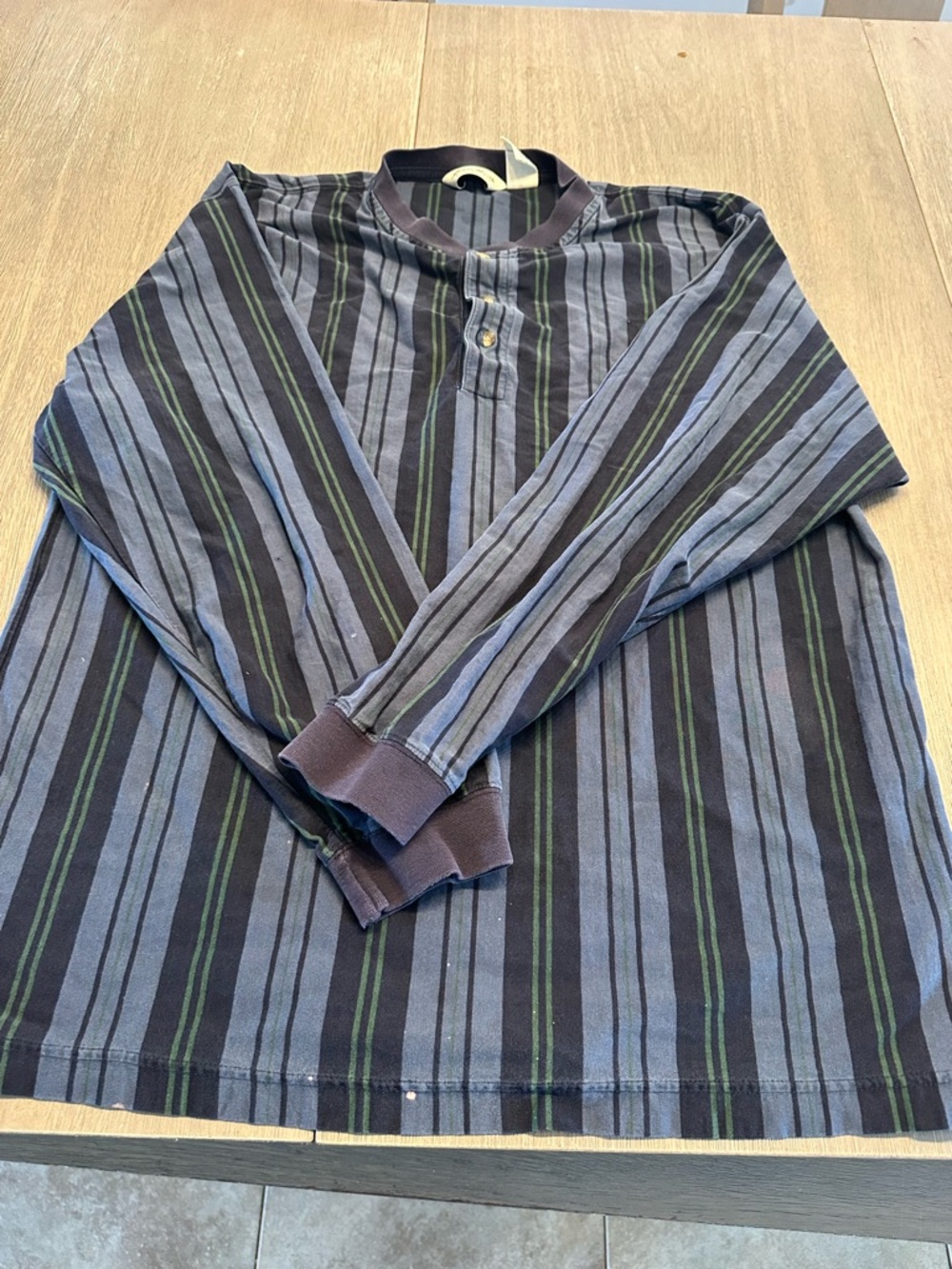 Eddie Bauer Striped Long-Sleeve Henley - Navy, Black & Green